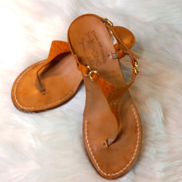 Beautiful Custom Handmade Italian LeatherSandals w Croc Leather Straps Sz 36/US6 - Picture 7 of 9